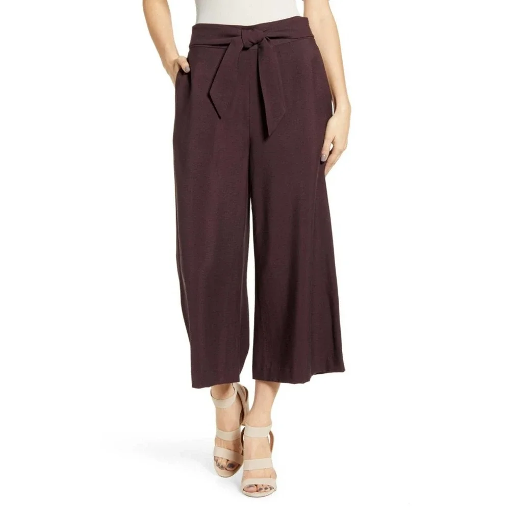 Leith Tie Front High Rise Wide Leg Crop Pants